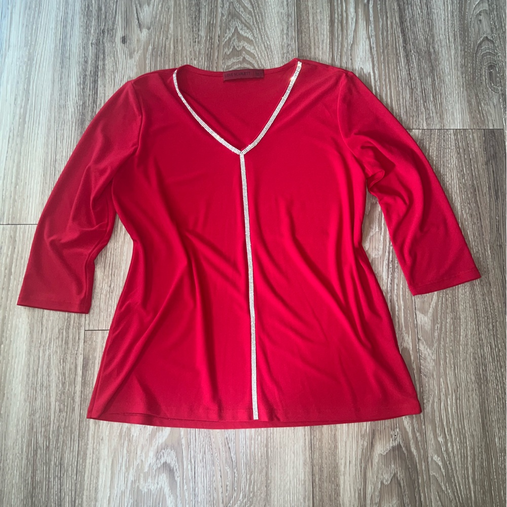 Vintage Red Top with rhinestone trim